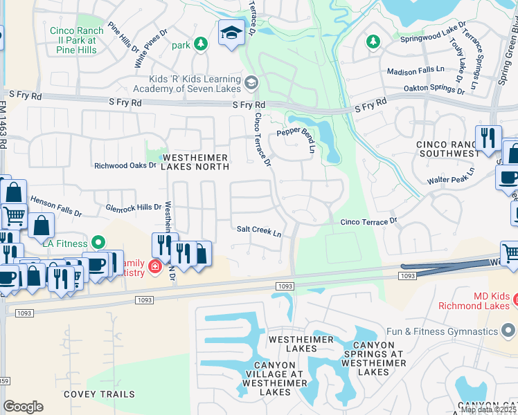 map of restaurants, bars, coffee shops, grocery stores, and more near 26202 Ginger Gables Lane in Katy