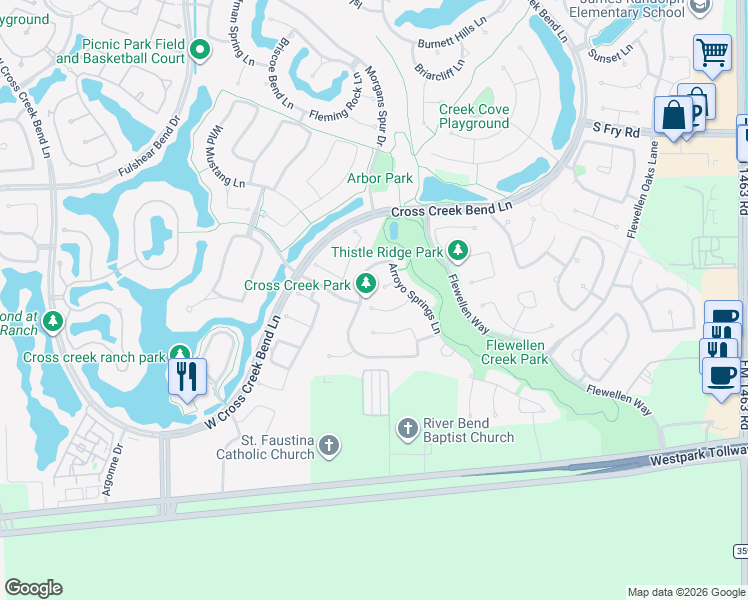 map of restaurants, bars, coffee shops, grocery stores, and more near 28014 Brandy Creek Lane in Fulshear