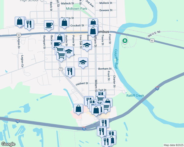 map of restaurants, bars, coffee shops, grocery stores, and more near 526 Wallace Street in Columbus