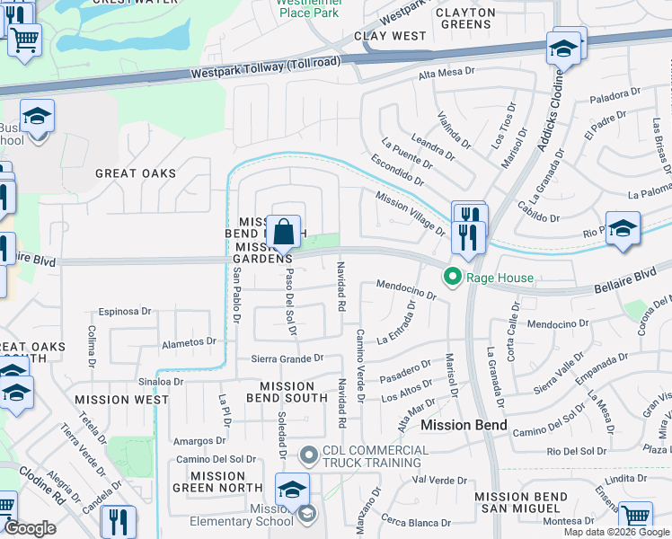 map of restaurants, bars, coffee shops, grocery stores, and more near 7019 Zapata Drive in Houston