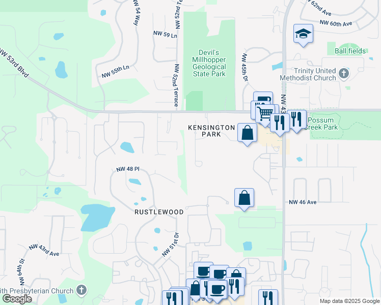 map of restaurants, bars, coffee shops, grocery stores, and more near 4930 Northwest 50th Terrace in Gainesville