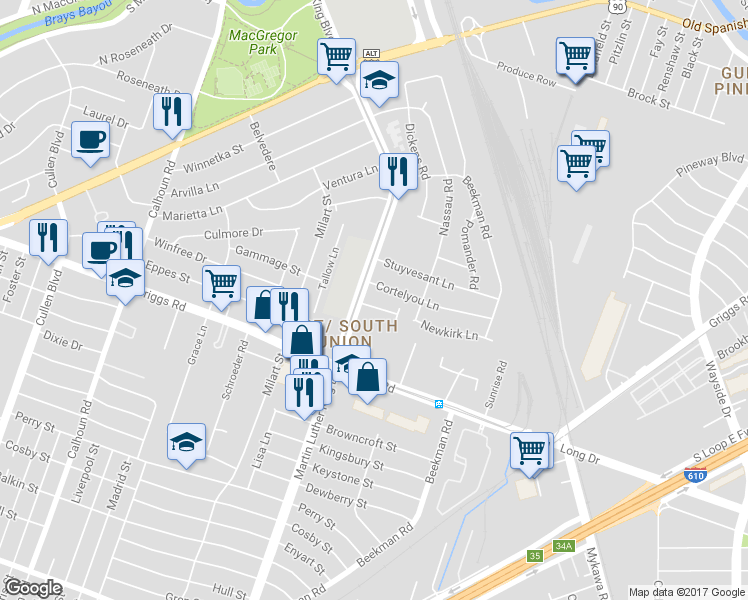map of restaurants, bars, coffee shops, grocery stores, and more near 5106 Oasis Park Lane in Houston