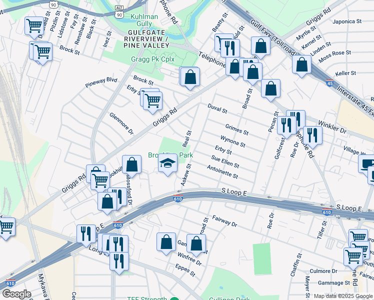 map of restaurants, bars, coffee shops, grocery stores, and more near 3226 Askew Street in Houston