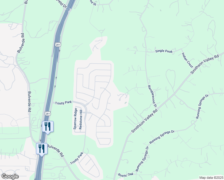 map of restaurants, bars, coffee shops, grocery stores, and more near 2905 Hidden Elm in San Antonio