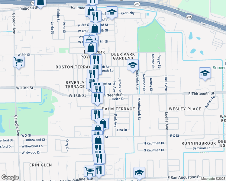 map of restaurants, bars, coffee shops, grocery stores, and more near 1230 Ivy Avenue in Deer Park