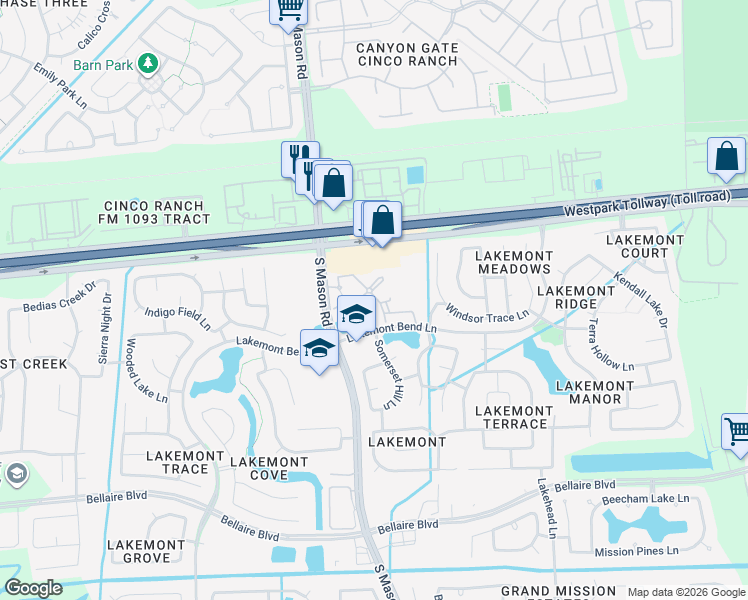 map of restaurants, bars, coffee shops, grocery stores, and more near 7115 Mason Road in Richmond