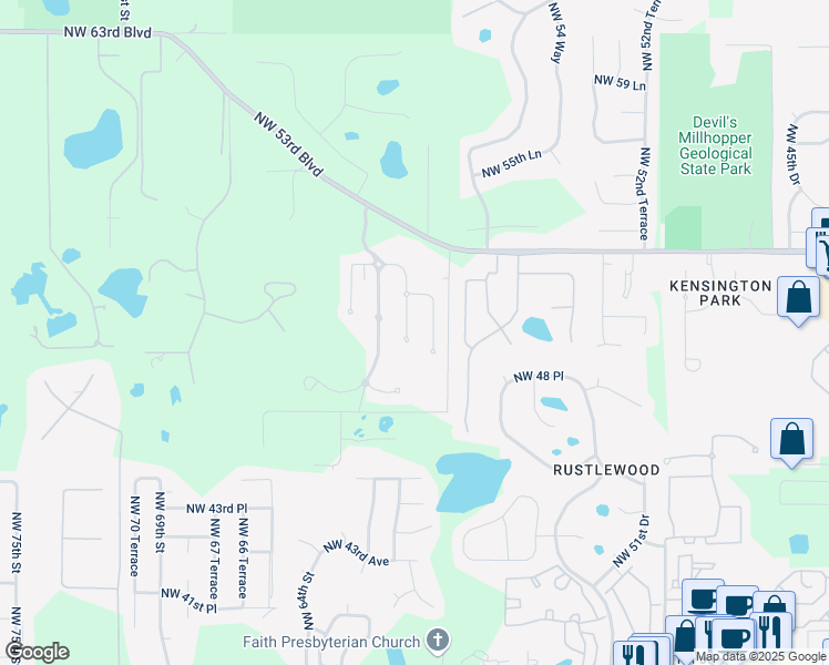 map of restaurants, bars, coffee shops, grocery stores, and more near 5003 Northwest 60th Terrace in Gainesville