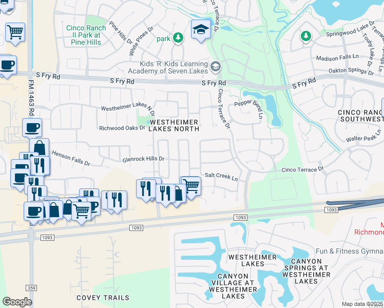 map of restaurants, bars, coffee shops, grocery stores, and more near 6339 Applewood Forest Drive in Katy
