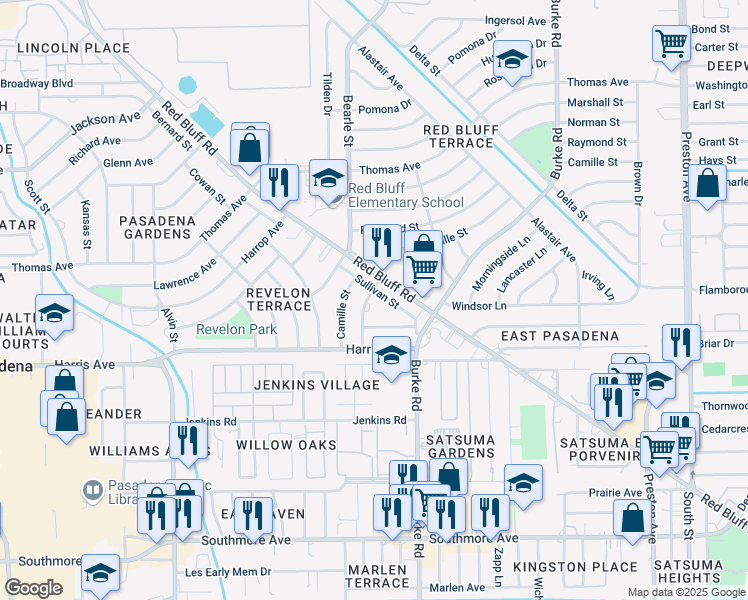 map of restaurants, bars, coffee shops, grocery stores, and more near 2011 Theresa Street in Pasadena