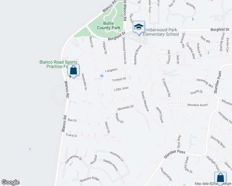 map of restaurants, bars, coffee shops, grocery stores, and more near 26998 Hogan Drive in San Antonio