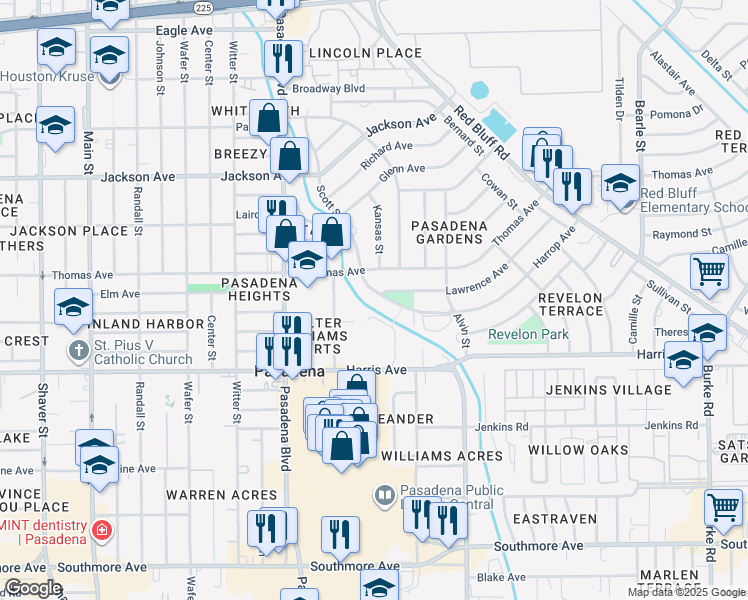 map of restaurants, bars, coffee shops, grocery stores, and more near 1201 Scott Street in Pasadena