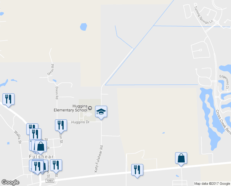 map of restaurants, bars, coffee shops, grocery stores, and more near 7117 Fulshear Katy Road in Fulshear