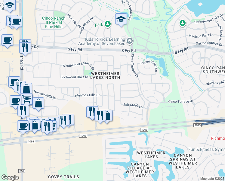 map of restaurants, bars, coffee shops, grocery stores, and more near 6330 Applewood Forest Drive in Katy