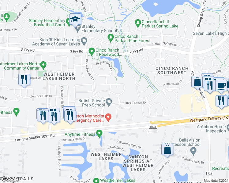 map of restaurants, bars, coffee shops, grocery stores, and more near 25926 Juniper Stone Lane in Katy