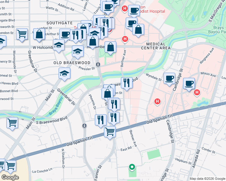 map of restaurants, bars, coffee shops, grocery stores, and more near 1023 Lyndon Street in Houston