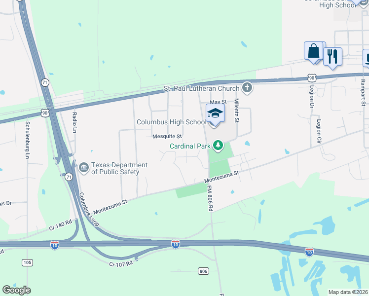 map of restaurants, bars, coffee shops, grocery stores, and more near 102 HIckory Lane in Columbus