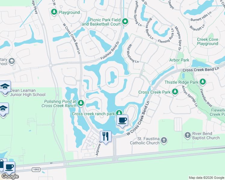map of restaurants, bars, coffee shops, grocery stores, and more near 162 Lake View Loop in Fulshear