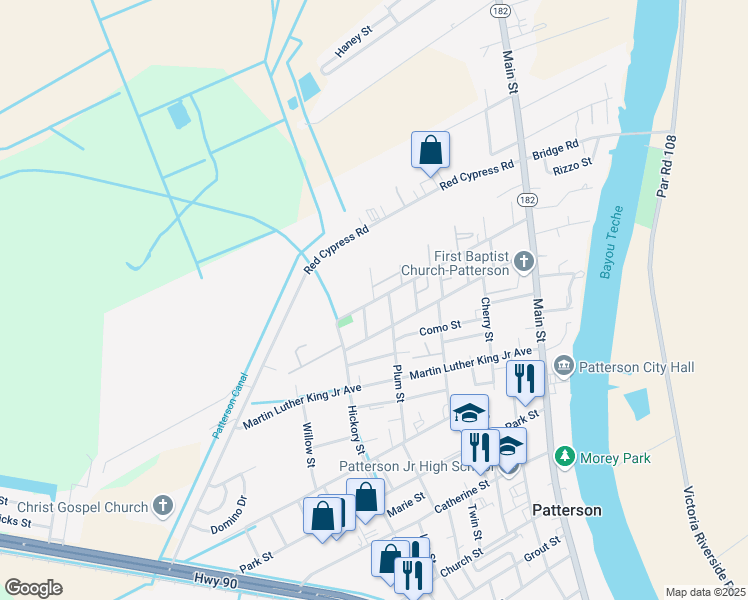 map of restaurants, bars, coffee shops, grocery stores, and more near 1819 O Street in Patterson