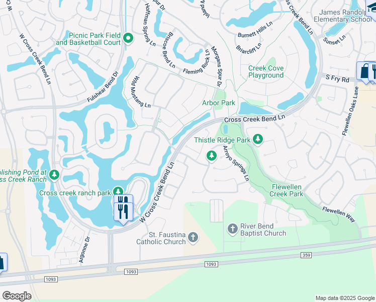 map of restaurants, bars, coffee shops, grocery stores, and more near 28210 Carmel River Court in Katy