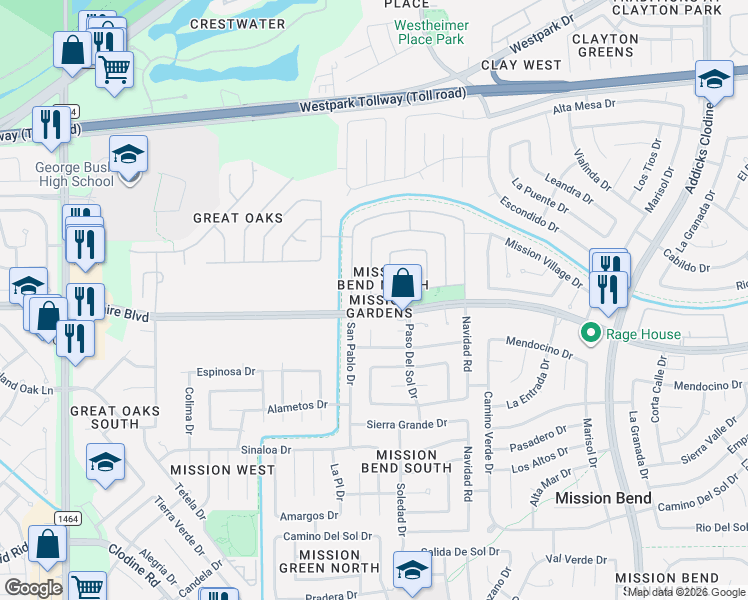 map of restaurants, bars, coffee shops, grocery stores, and more near 6918 Soledad Drive in Houston