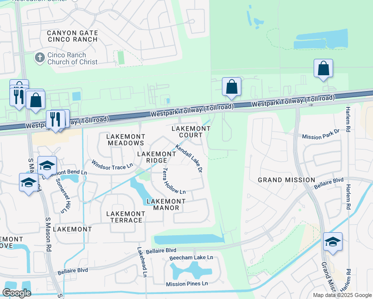 map of restaurants, bars, coffee shops, grocery stores, and more near 19902 Kendall Lake Drive in Richmond