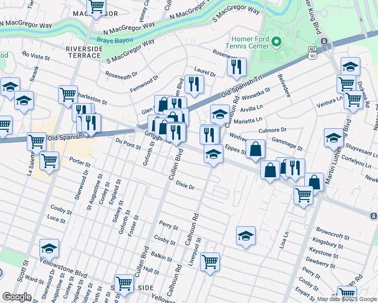 map of restaurants, bars, coffee shops, grocery stores, and more near 4531 Griggs Road in Houston