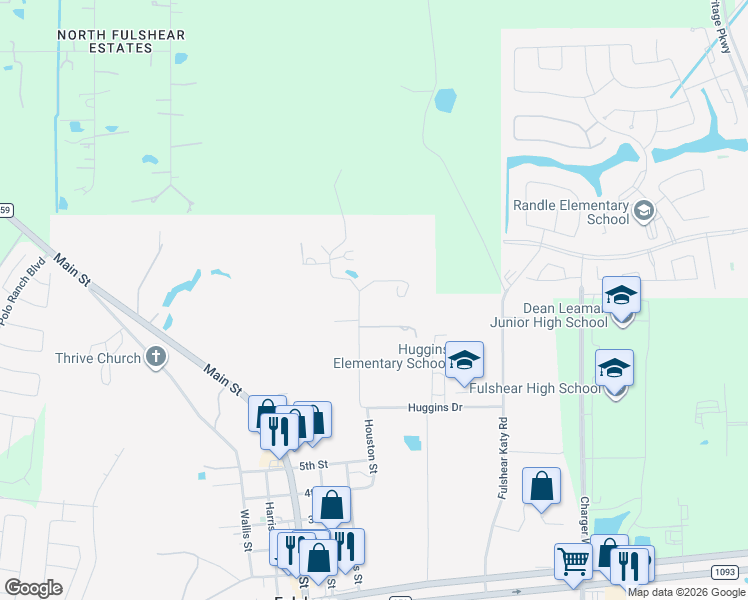 map of restaurants, bars, coffee shops, grocery stores, and more near 7603 Patterson Road in Fulshear