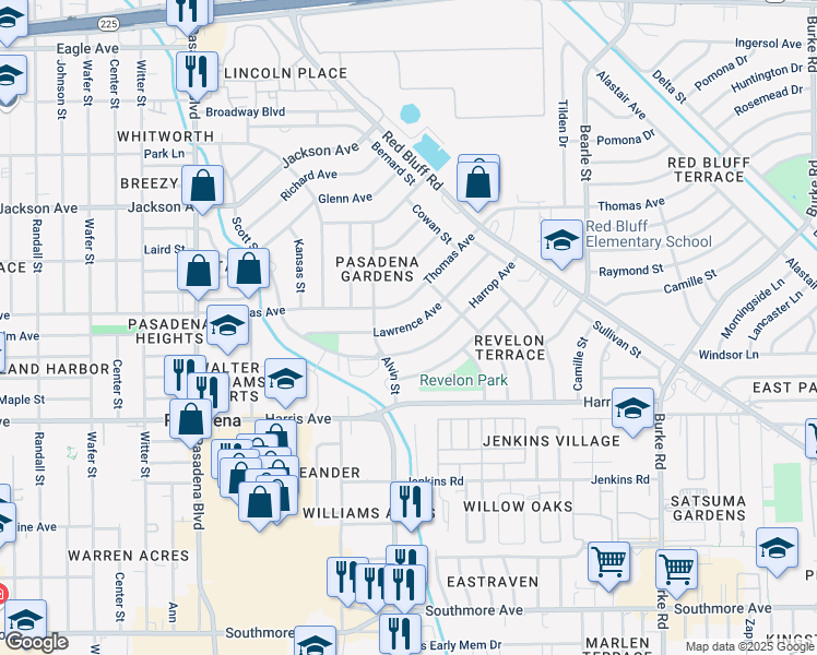 map of restaurants, bars, coffee shops, grocery stores, and more near 1413 Lawrence Ave in Pasadena