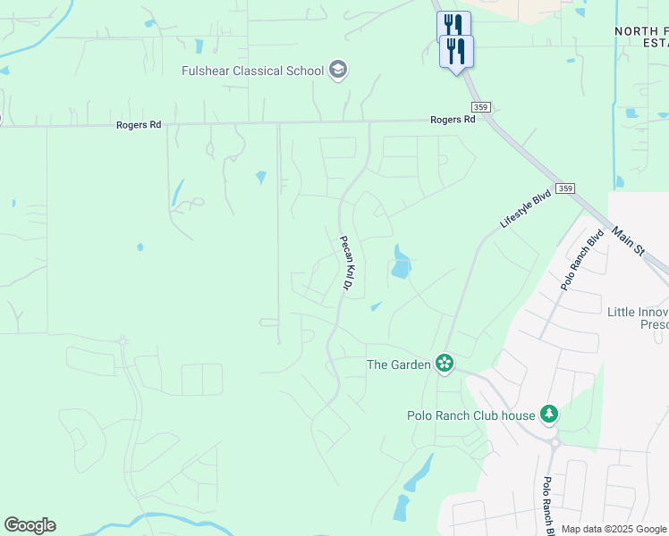 map of restaurants, bars, coffee shops, grocery stores, and more near 7535 Sunset Ridge Lane in Fulshear