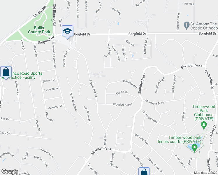 map of restaurants, bars, coffee shops, grocery stores, and more near 706 Heavenly Sky in San Antonio