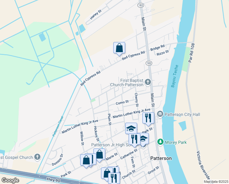 map of restaurants, bars, coffee shops, grocery stores, and more near Rosario Street in Patterson