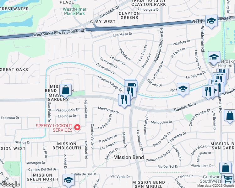 map of restaurants, bars, coffee shops, grocery stores, and more near 7014 Caladero Drive in Houston
