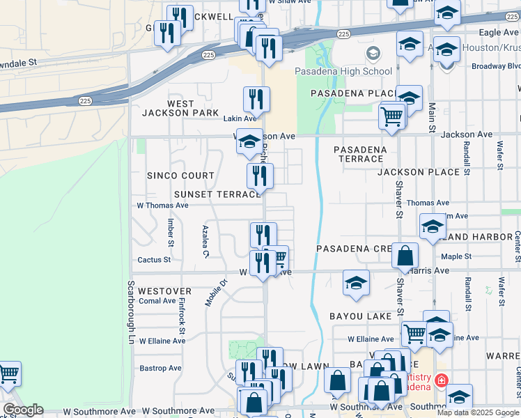 map of restaurants, bars, coffee shops, grocery stores, and more near 704 Richey Street in Pasadena