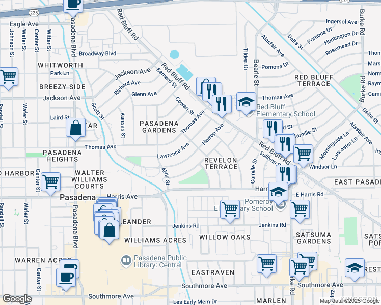 map of restaurants, bars, coffee shops, grocery stores, and more near 1427 Harrop Avenue in Pasadena