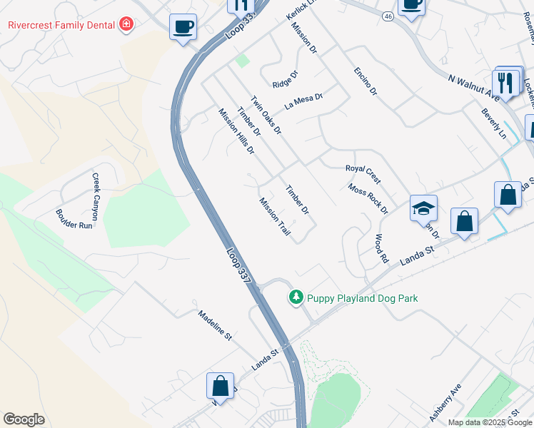 map of restaurants, bars, coffee shops, grocery stores, and more near 763 Mission Trail in New Braunfels