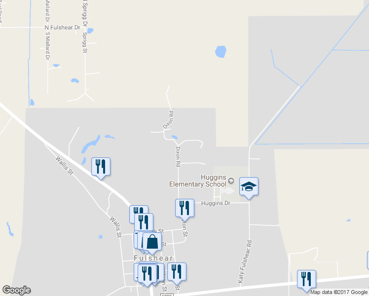 map of restaurants, bars, coffee shops, grocery stores, and more near 7603 Patterson Road in Fulshear