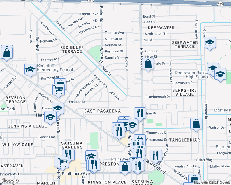 map of restaurants, bars, coffee shops, grocery stores, and more near 2717 Irving Lane in Pasadena