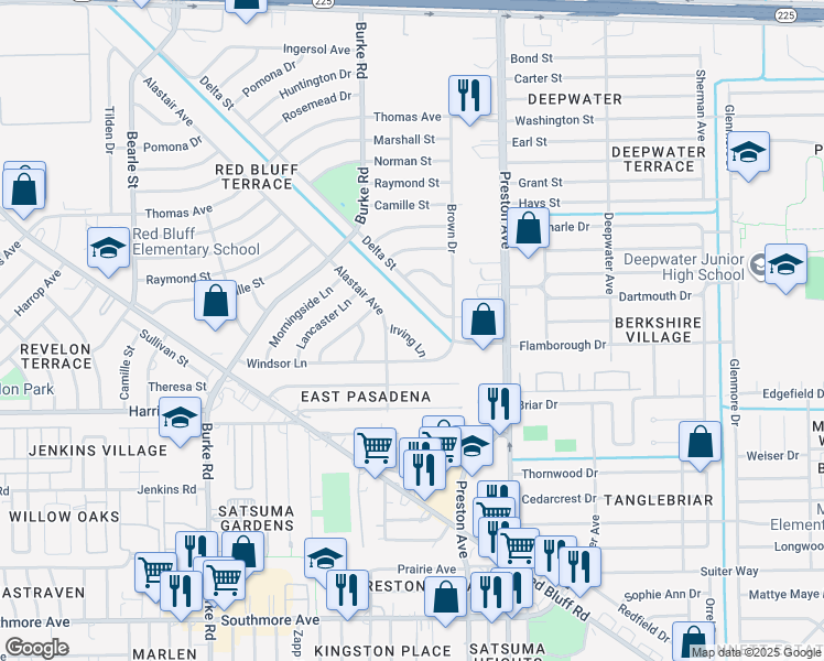 map of restaurants, bars, coffee shops, grocery stores, and more near 2717 Irving Lane in Pasadena