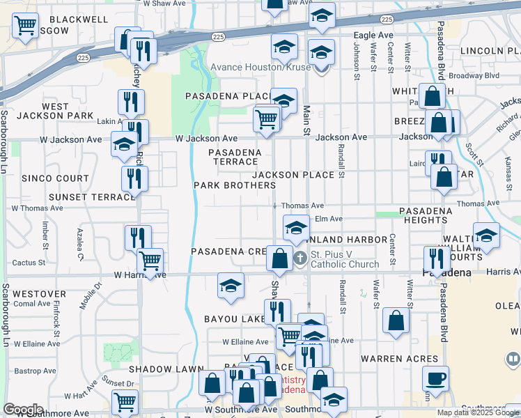 map of restaurants, bars, coffee shops, grocery stores, and more near 107 West Thomas Avenue in Pasadena