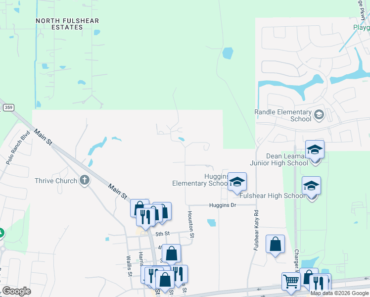 map of restaurants, bars, coffee shops, grocery stores, and more near 7603 Patterson Road in Fulshear