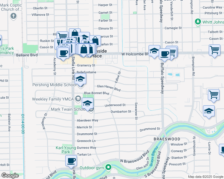 map of restaurants, bars, coffee shops, grocery stores, and more near 3703 Glen Haven Boulevard in Houston