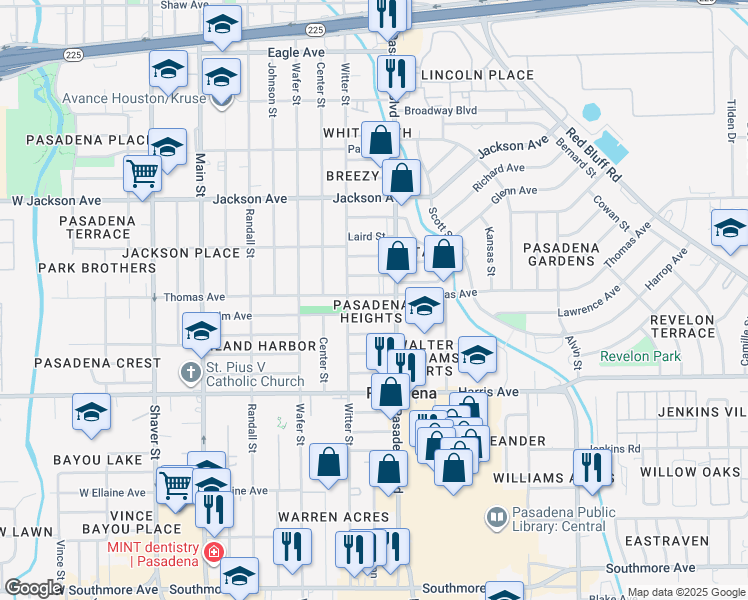 map of restaurants, bars, coffee shops, grocery stores, and more near 912 Thomas Avenue in Pasadena
