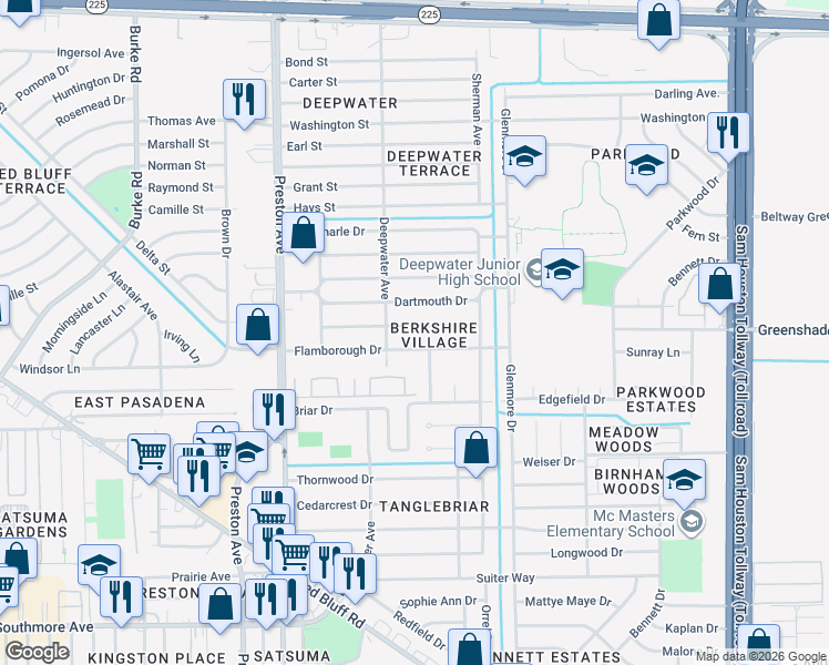 map of restaurants, bars, coffee shops, grocery stores, and more near 3210 Edmonton Drive in Pasadena