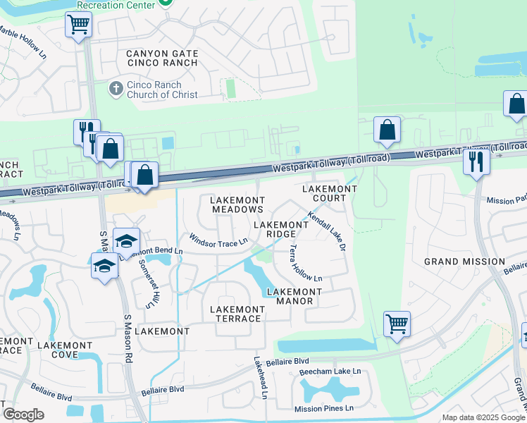 map of restaurants, bars, coffee shops, grocery stores, and more near 20011 Terry Springs Court in Richmond