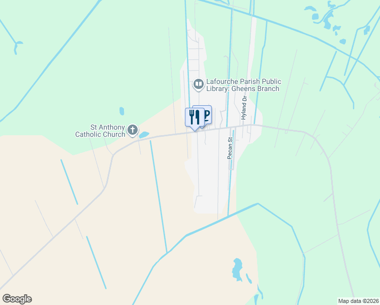 map of restaurants, bars, coffee shops, grocery stores, and more near 121 South Dominique Drive in Gheens