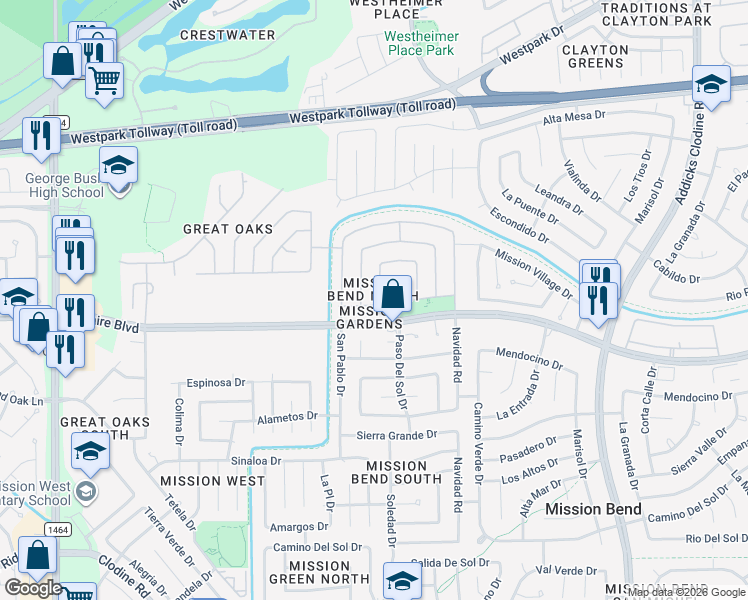 map of restaurants, bars, coffee shops, grocery stores, and more near 6918 Soledad Drive in Houston