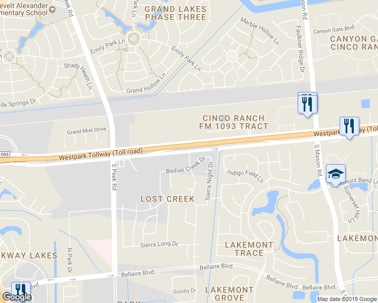 map of restaurants, bars, coffee shops, grocery stores, and more near 20891 Farm to Market 1093 in Richmond