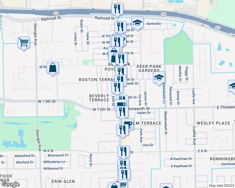 map of restaurants, bars, coffee shops, grocery stores, and more near 1114 Center Street in Deer Park