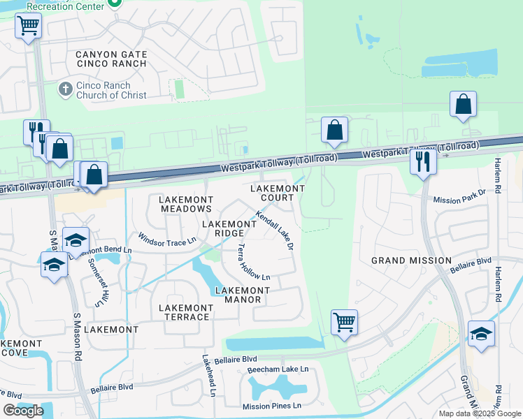 map of restaurants, bars, coffee shops, grocery stores, and more near 19902 Kendall Lake Drive in Richmond