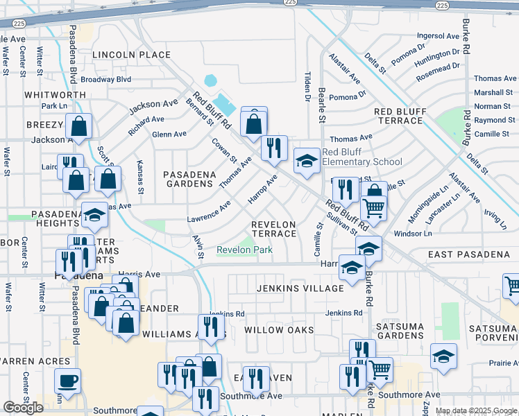 map of restaurants, bars, coffee shops, grocery stores, and more near 911 Stratford Avenue in Pasadena